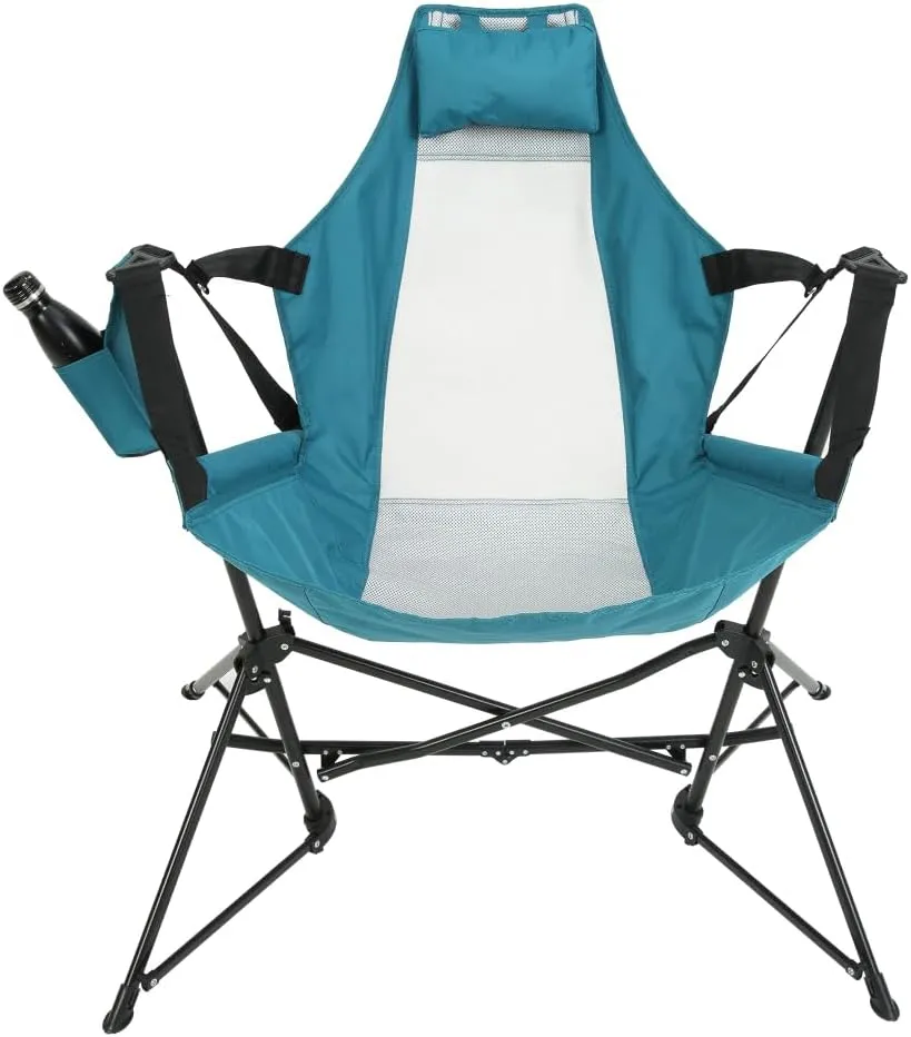 Hammock Camping Chair, Folding Portable Rocking Chair, Aluminum Alloy Adjustable Back Swinging Chair with Pillow Cup Holder, Recliner with Carry Bag for Outdoor Travel Lawn Backyard, Blue (2pcs)