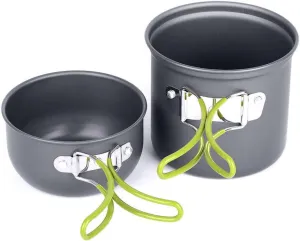 HANABASS 2pcs Portable Camping Cookware Set Lightweight Pots and Pans with Handle Cover for Hiking Backpacking and Picnics Outdoor Cooking Tool
