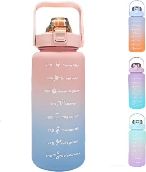 HANDA 64 OZ Half Gallon Motivational Water Bottle with Time Marker & Removable Straw, Handle, BPA Free Leakproof Non-Toxic 2L Large Water Jug for Fitness Gym Outdoor Sports (Pink/Blue)