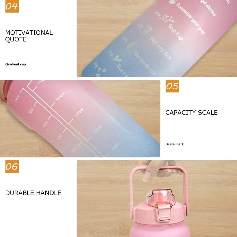 HANDA 64 OZ Half Gallon Motivational Water Bottle with Time Marker & Removable Straw, Handle, BPA Free Leakproof Non-Toxic 2L Large Water Jug for Fitness Gym Outdoor Sports (Pink/Blue)