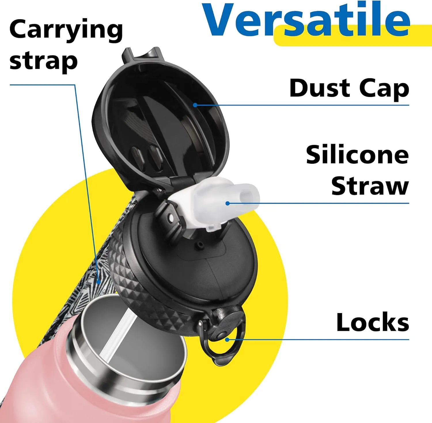 Han's Bottle Sports Water Bottle - 24 Oz, Straw Lid, Leak Proof, Vacuum Insulated Stainless Steel, Double Walled, Thermo Mug,Blush