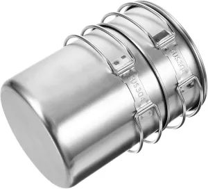 Happyyami Cookware Camping Set 1 Set of Pot Cup and Lid Stainless Steel Portable for Camping Outdoor Activities