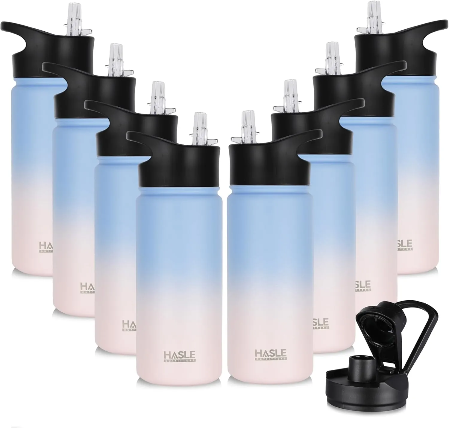 HASLE OUTFITTERS Insulated Water Bottle 16 oz Double Wall Vacuum Stainless Steel Water Bottle Leak Proof for School Wide Mouth with Straw Lid & Spout Lid Keeps Cold and Hot(Candy,8pack)
