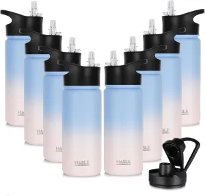 HASLE OUTFITTERS Insulated Water Bottle 16 oz Double Wall Vacuum Stainless Steel Water Bottle Leak Proof for School Wide Mouth with Straw Lid & Spout Lid Keeps Cold and Hot(Candy,8pack)