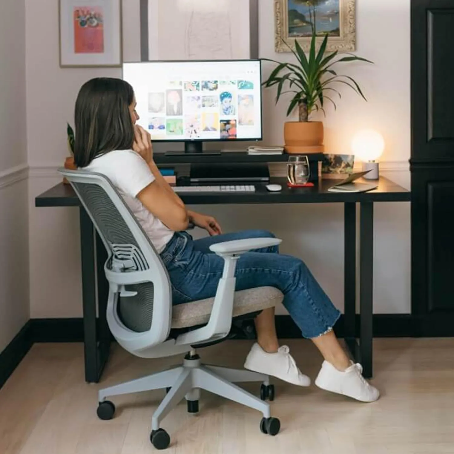 Haworth Soji Office Chair with Ergonomic Adjustments, Flexible Mesh Back (Clay)