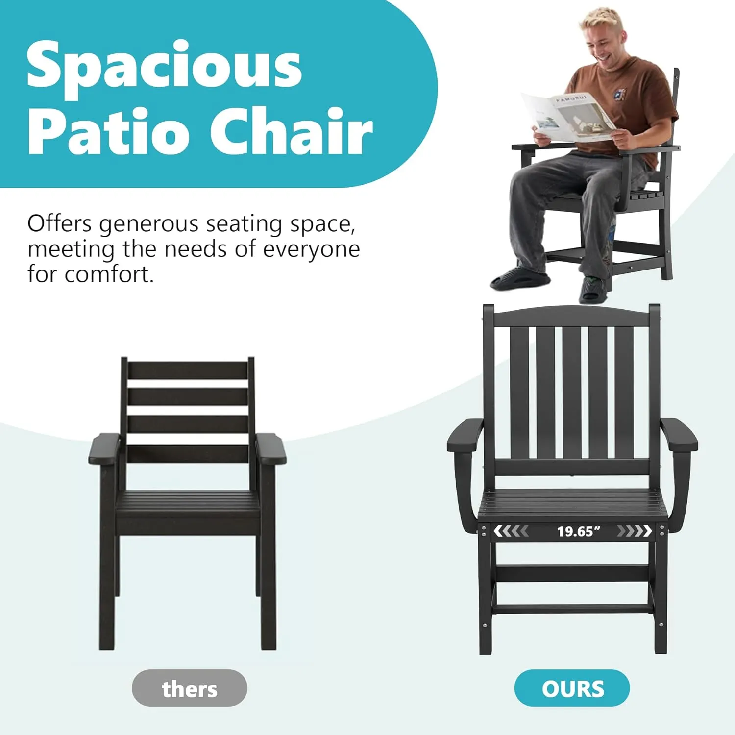 HDPE Outdoor Dining Table Set of 6, 71" L Patio Dining Furniture Set with 4 Chairs & 1 Bench, Modern Cut-Out Dining Table Chairs Set with Umbrella Hole, Dark Gray (4 Chairs 1 Bench 1 Table)
