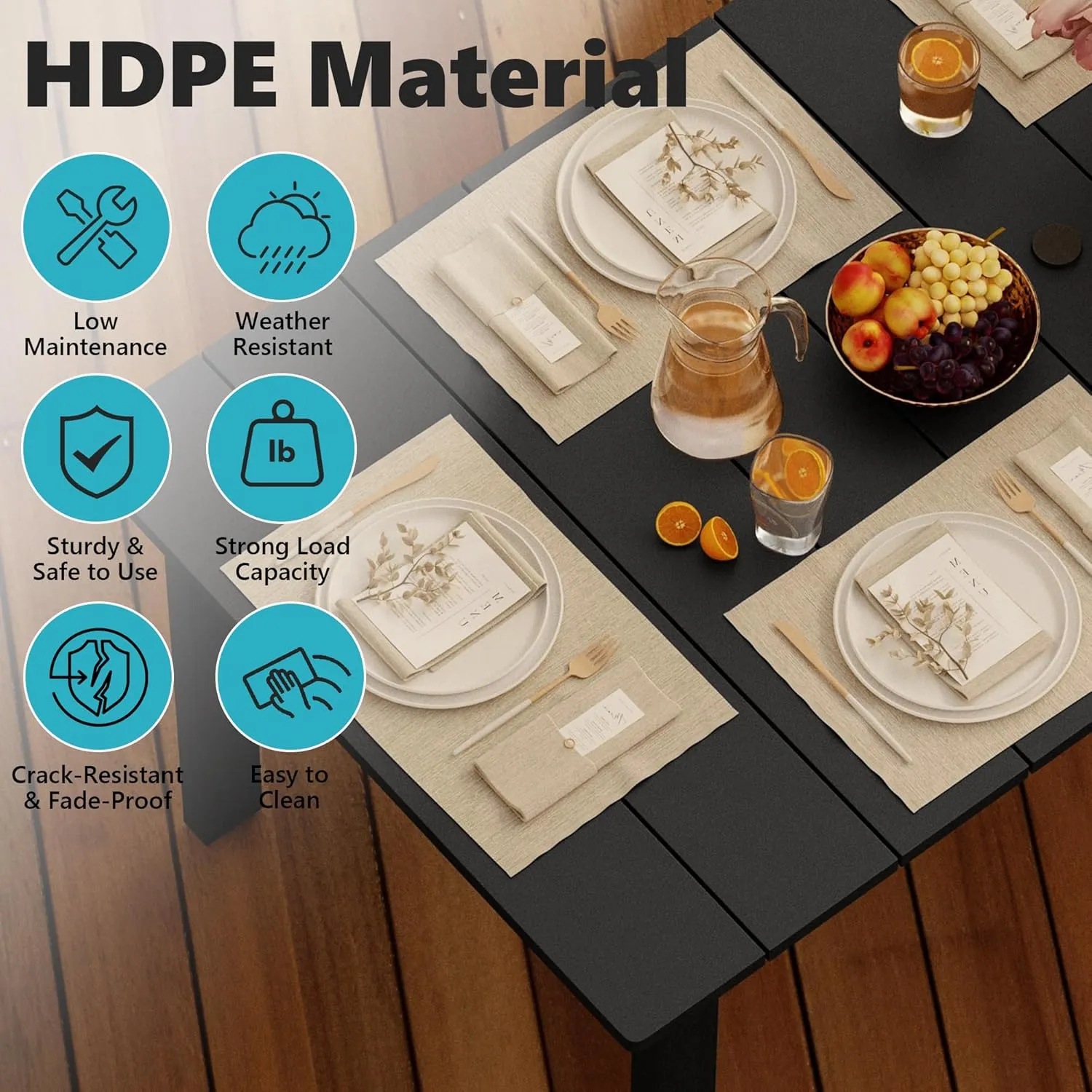 HDPE Outdoor Dining Table Set of 6, 71" L Patio Dining Furniture Set with 4 Chairs & 1 Bench, Modern Cut-Out Dining Table Chairs Set with Umbrella Hole, Dark Gray (4 Chairs 1 Bench 1 Table)