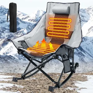 Heated Camping Chair Oversize, XL Heated Rocking Chair with 3 Levels for Back and Seat, Portable Outdoor Heated Folding Chair, Heavy Lawn Chair for Camping/Outdoor/Picnics/Patio