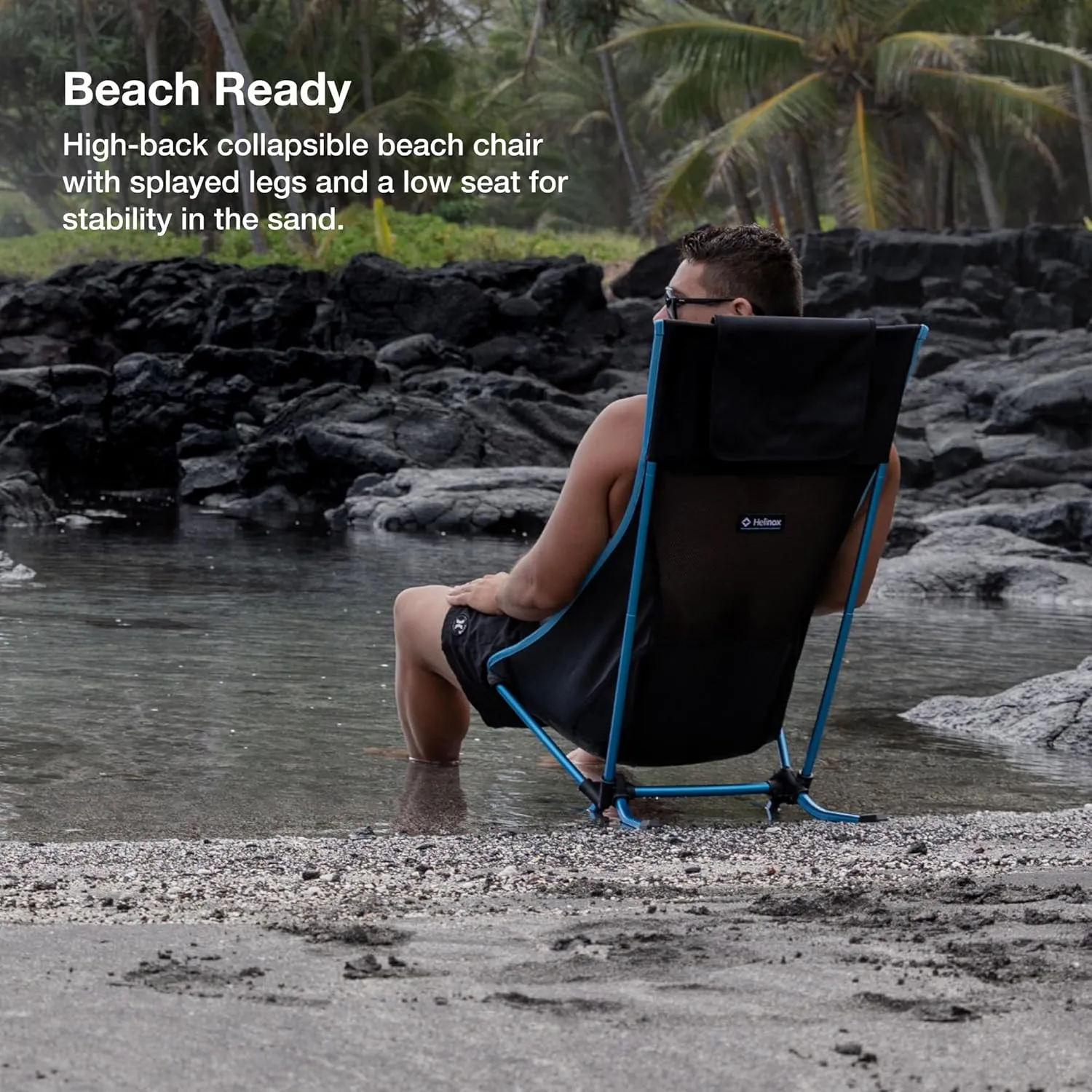 Helinox Beach Chair Lightweight, Lower-Profile, Compact, Collapsible Camping Chair, Flame Multiblock, with Pockets