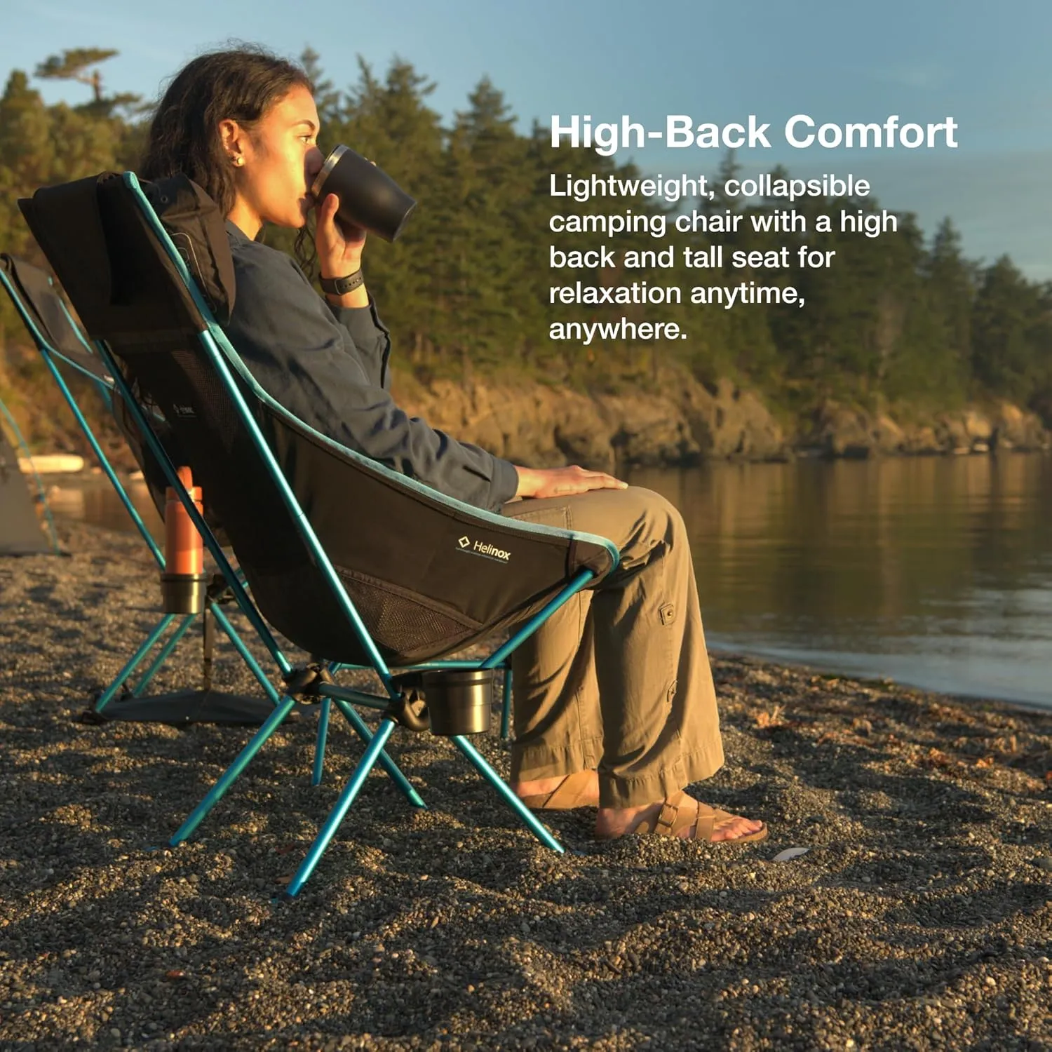 Helinox Sunset Chair Lightweight High-Back Collapsible Camping Chair Cobalt, 3.4Ibs Outdoor Chairs, Picnic Chair, Portable Camping Chair, with Side Pockets