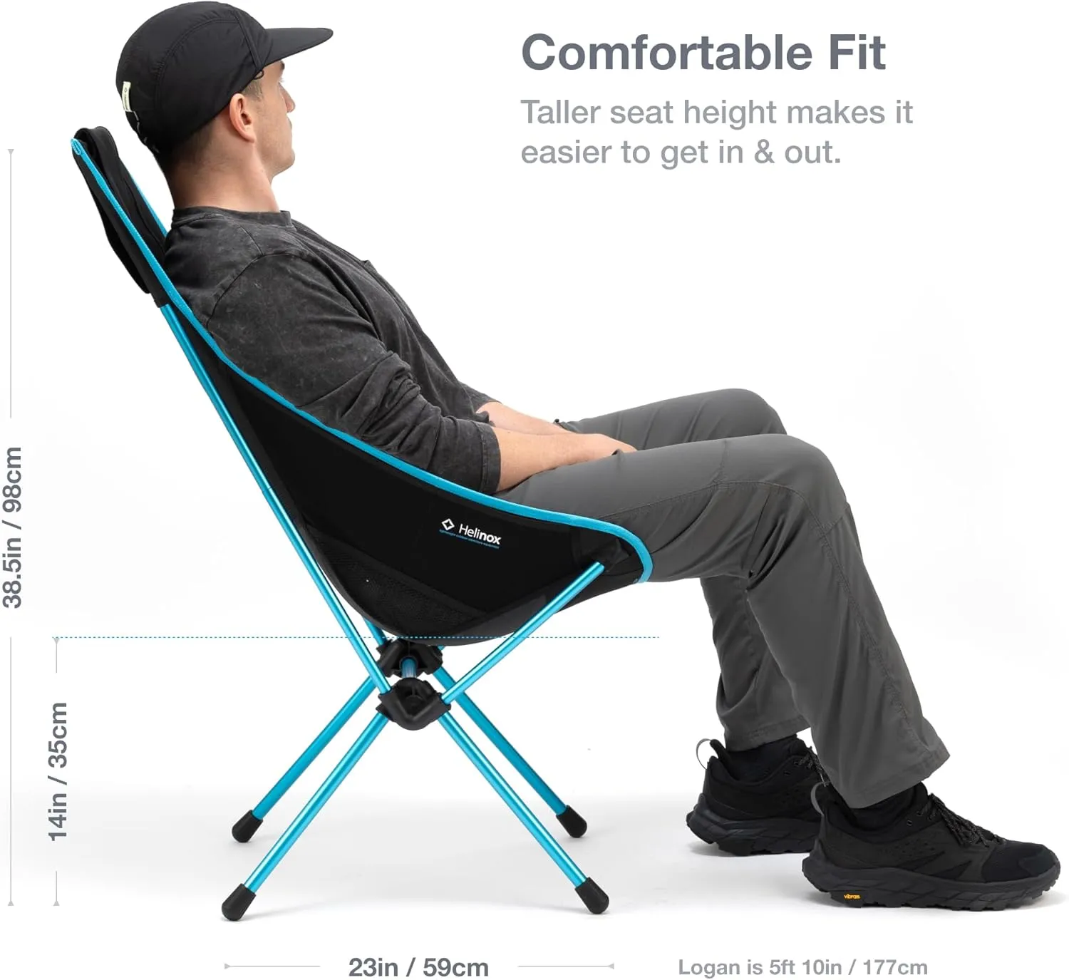Helinox Sunset Chair Lightweight High-Back Collapsible Camping Chair Cobalt, 3.4Ibs Outdoor Chairs, Picnic Chair, Portable Camping Chair, with Side Pockets