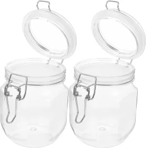 Hemoton Cereal Container Hinged Lid Canning Jars 2Pcs 0.5kg Clear Plastic Storage Jars With Airtight Lids Width Opening Pickle Jars Kitchen Food Canister Wide Mouth Mason Jars Clear Container