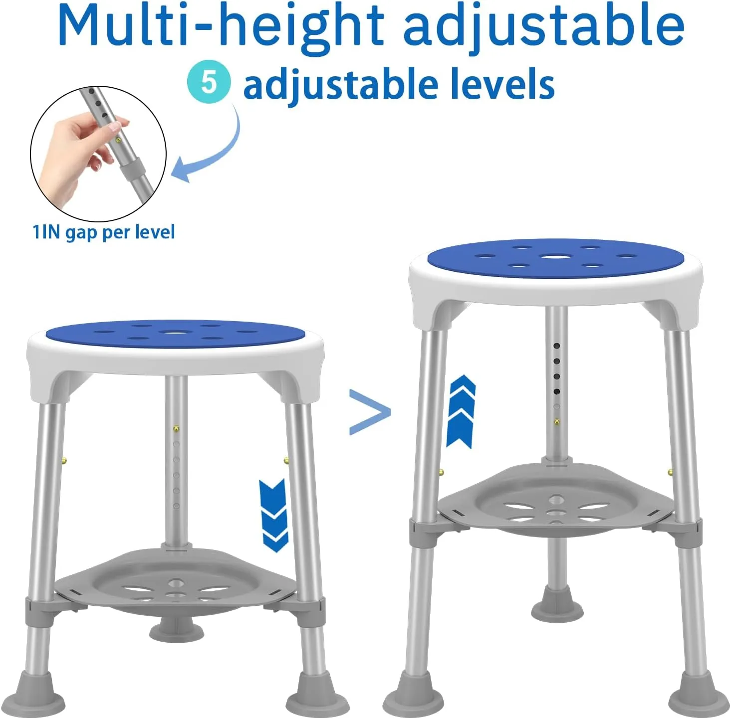Hercules Series Aluminum Bath and Shower Chair with Adjustable Height, Anti-Slip Medical Chair, 300 lb. Static Weight Capacity, Gray