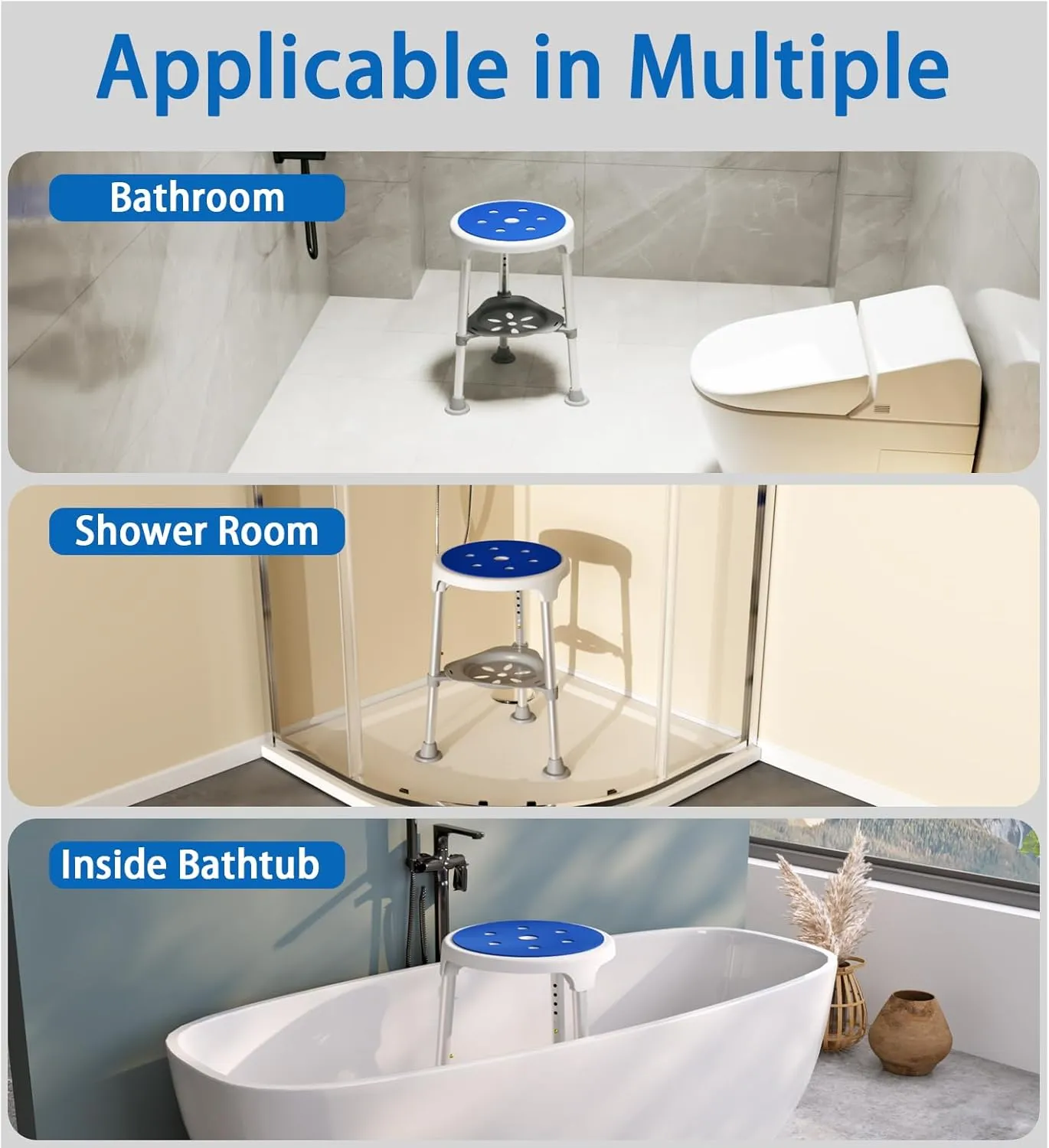 Hercules Series Aluminum Bath and Shower Chair with Adjustable Height, Anti-Slip Medical Chair, 300 lb. Static Weight Capacity, Gray