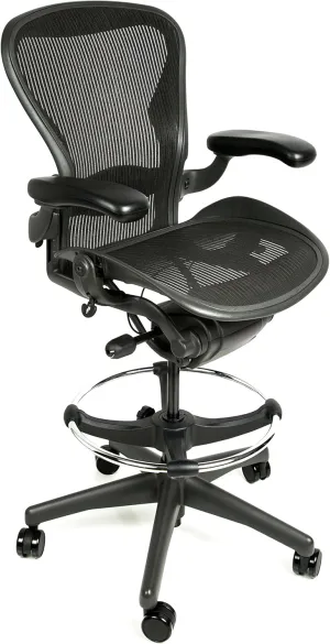 Herman Miller Aeron Drafting Stool Size B with After Market Drafting Ring, Aluminum