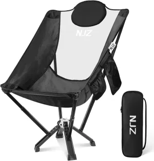 High Back Camping Chair - 600 LBS Capacity Oversized Camping Chair with Comfortable Backrest & Headrest, Quick Setup - Compact Folding Chair for Indoor/Outdoor Use - Black