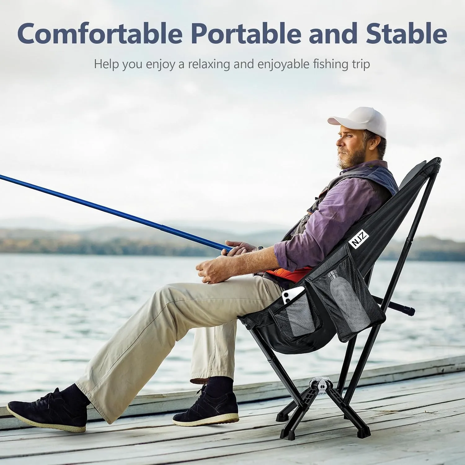 High Back Camping Chair - 600 LBS Capacity Oversized Camping Chair with Comfortable Backrest & Headrest, Quick Setup - Compact Folding Chair for Indoor/Outdoor Use - Black