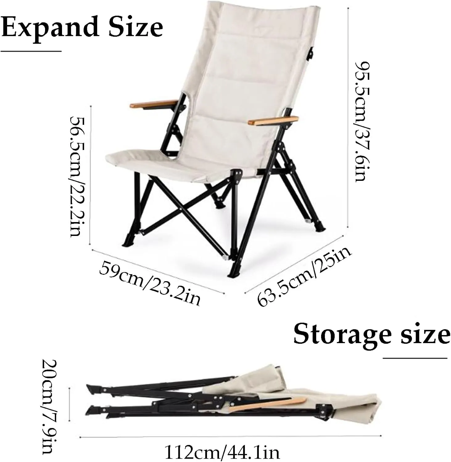 High Back Camping Chairs Aluminum Frame Picnic Comfortable Folding Chair with Wooden Armrests Mesh Pocket