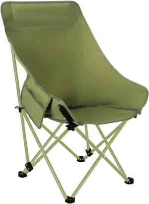 High Back Moon Camping Chairs Portable Large Heavy Duty Folding Saucer Lounge Chair with Side Storage Pocket Head Padded, Supports up to 400lbs