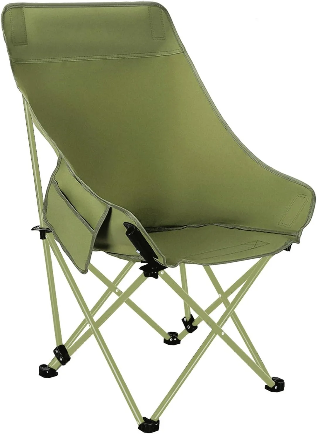High Back Moon Camping Chairs Portable Large Heavy Duty Folding Saucer Lounge Chair with Side Storage Pocket Head Padded, Supports up to 400lbs