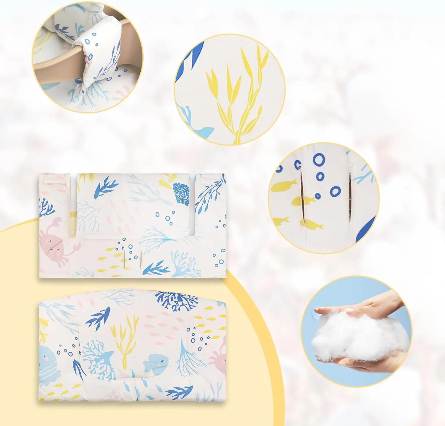 High Chair Cushion, Soft and Comfortable for Tripp Trapp High Chair Cushion, with Two High Chair Placemat, for Tripp Trapp Cushion Set Makes It More Comfortable for Baby (Ocean Animal)