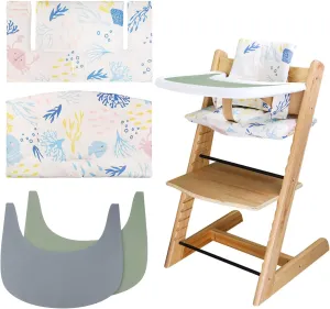 High Chair Cushion, Soft and Comfortable for Tripp Trapp High Chair Cushion, with Two High Chair Placemat, for Tripp Trapp Cushion Set Makes It More Comfortable for Baby (Ocean Animal)