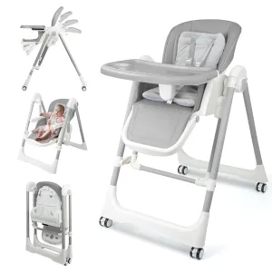 High Chairs for Babies and Toddlers Foldable High Chair Adjustable with Reclining Seat & Leg Rest, 3-in-1 Convertible Baby Swings with Tool-Free Assembly (Grey)