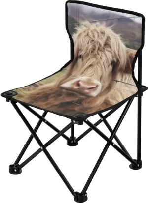 Highland Cow Portable Outdoor Folding Chair Anti-Slip Padded Oxford Cloth Stool Camping Chair Small for Beach Hiking Fishing Gardening Quad Camp Chair