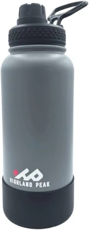 Highland Peak 32 oz Stainless Steel Double Wall Insulated Water Bottle and Beer Growler Wide Mouth Canteen - Hot and Cold - BPA Free Metal Thermos Flask - 1/4 Gallon Jug (Gray, 32 oz)