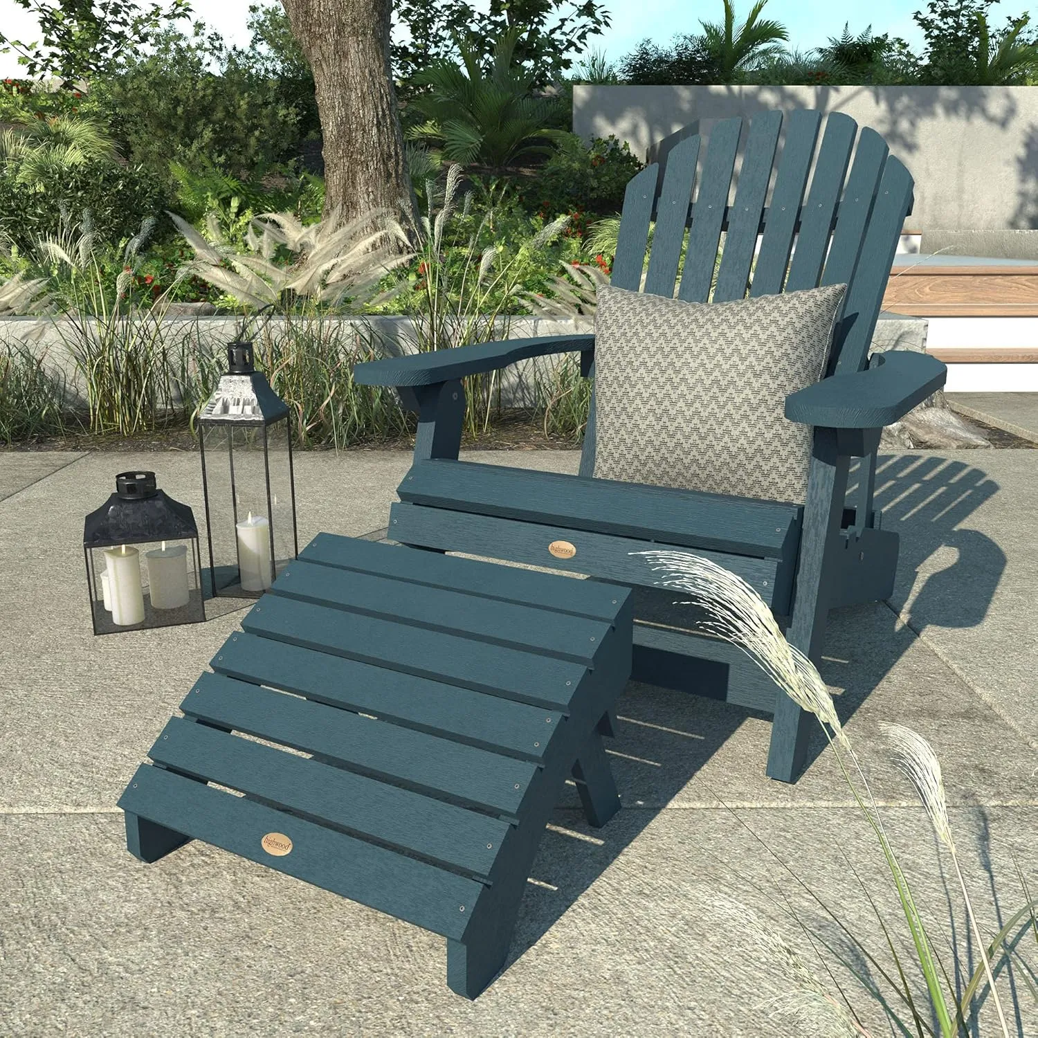 Highwood Hamilton King Size Folding & Reclining Adirondack Chair with Ottoman, Nantucket Blue