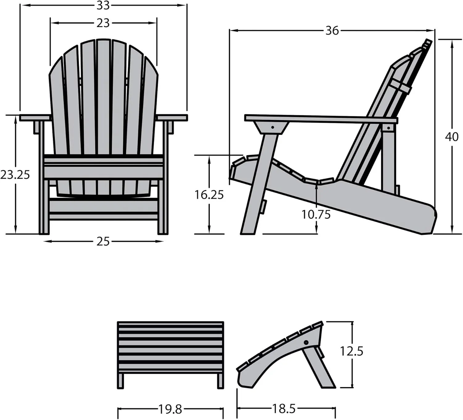 Highwood Hamilton King Size Folding & Reclining Adirondack Chair with Ottoman, Nantucket Blue
