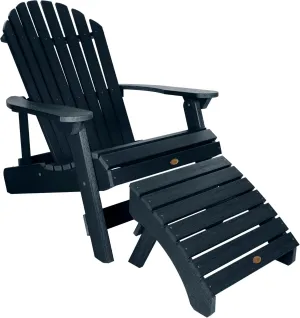 Highwood Hamilton King Size Folding & Reclining Adirondack Chair with Ottoman, Nantucket Blue