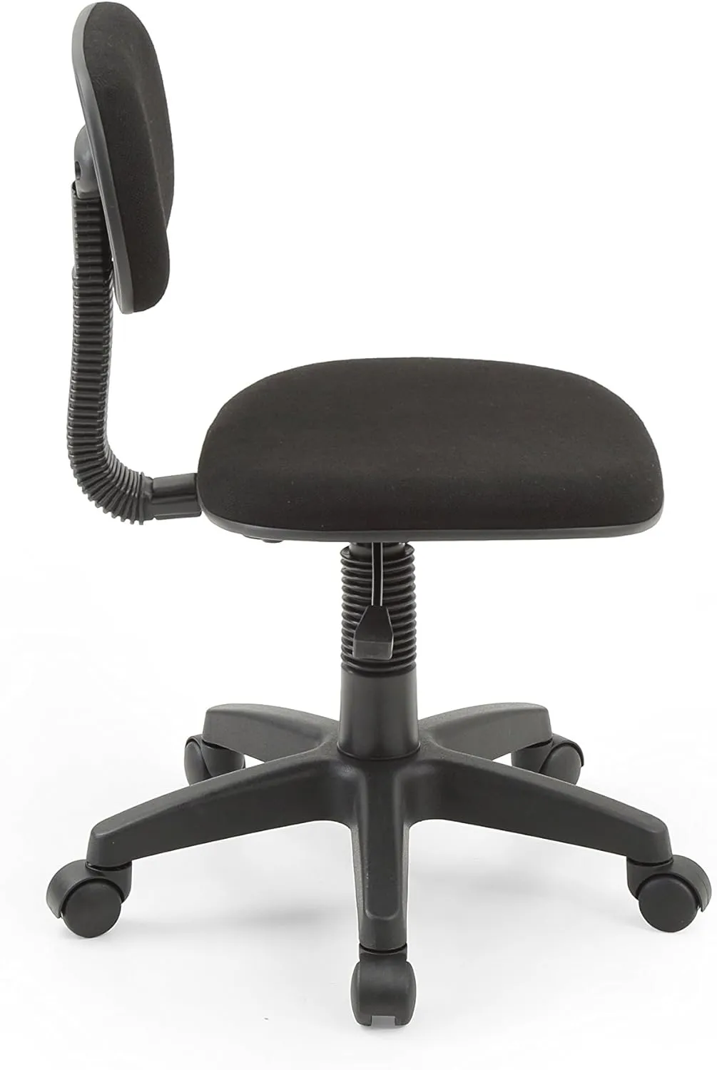 Hodedah Armless, Low-Back, Adjustable Height, Swiveling Task Chair with Padded Back and Seat in Black