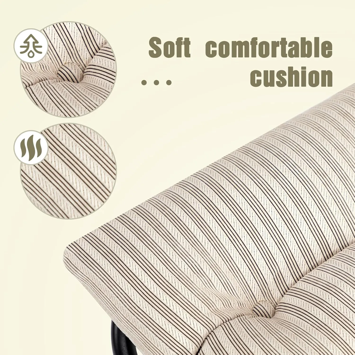 HollyHOME 15"(H) Folding Footrest Stool, Upholstered Small Foldable Ottoman, Accent Padded Sofa Foot Stool for Lazy Chair, Metal Frame Portable Foot Rest Ottoman for Living Room, Bedroom, Beige Stripe