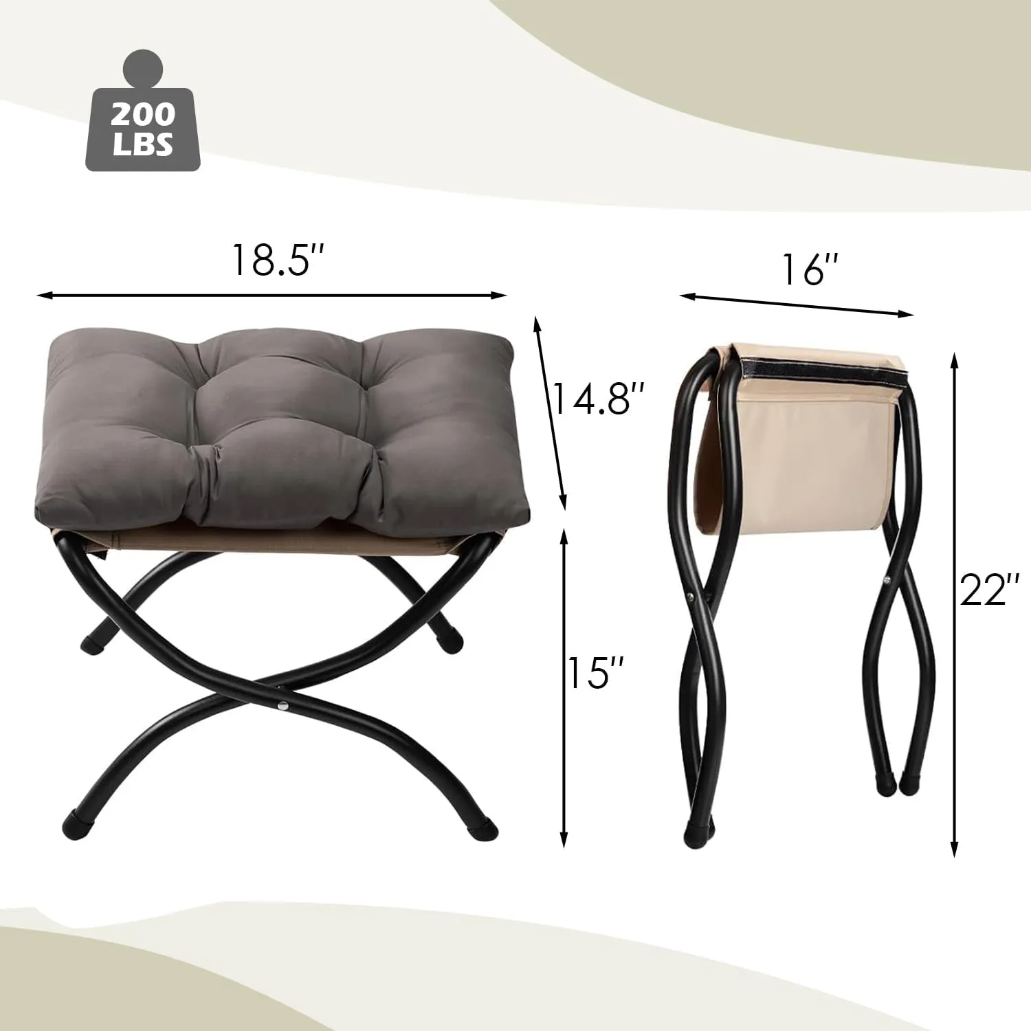 HollyHOME Fabric Lazy Chair with Foldable Ottoman, Accent Comfy Lounge Arm Chair and Folding Footrest Stool Set, Leisure Sofa Reading Chair and Footstool for Living Room, Bedroom, Dorm, Dark Grey