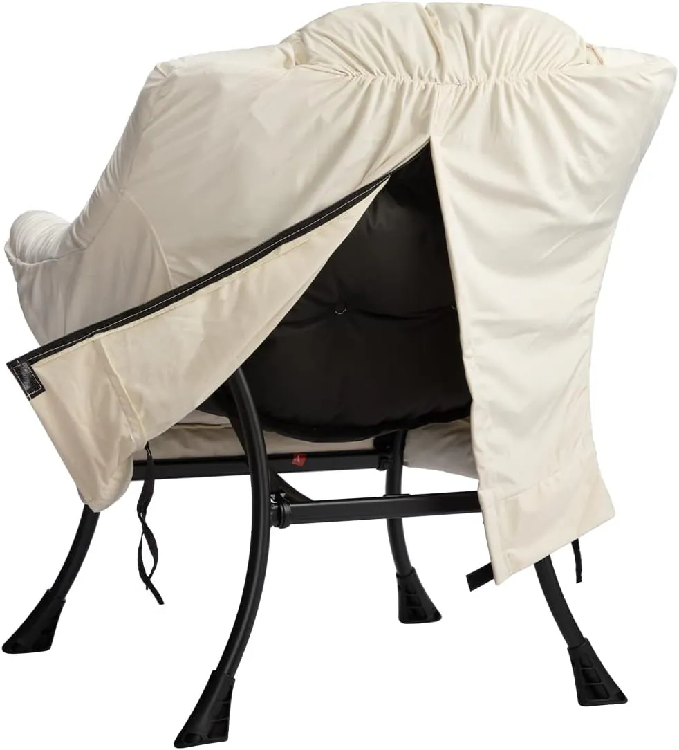 HollyHOME Modern Fabric Large Lazy Chair, Accent Oversized Comfy Reading Chair, Thick Padded Cozy Lounge Chair with Armrest, Steel Frame Leisure Sofa Chair for Living Room, Bedroom, Dorm, Beige