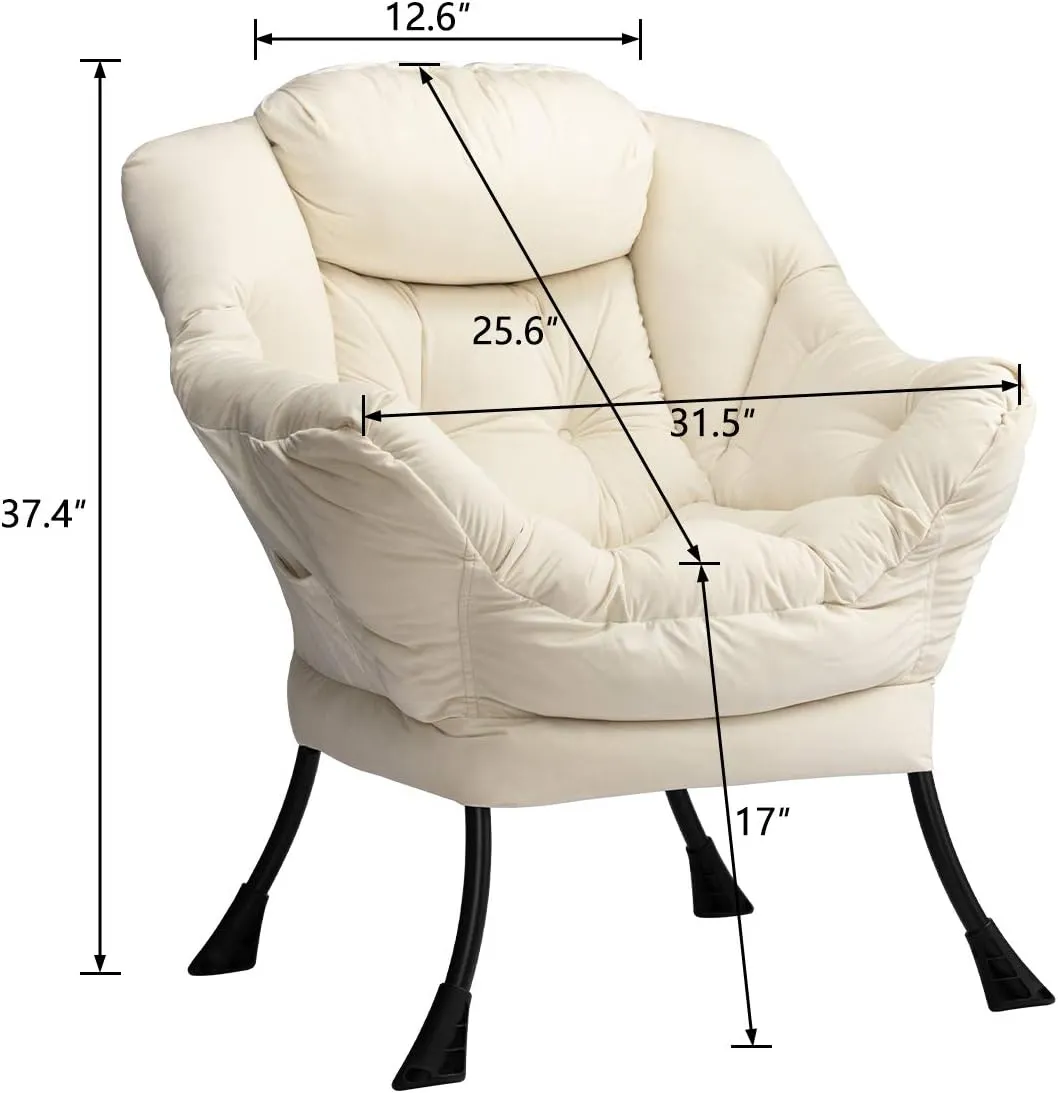 HollyHOME Modern Fabric Large Lazy Chair, Accent Oversized Comfy Reading Chair, Thick Padded Cozy Lounge Chair with Armrest, Steel Frame Leisure Sofa Chair for Living Room, Bedroom, Dorm, Beige