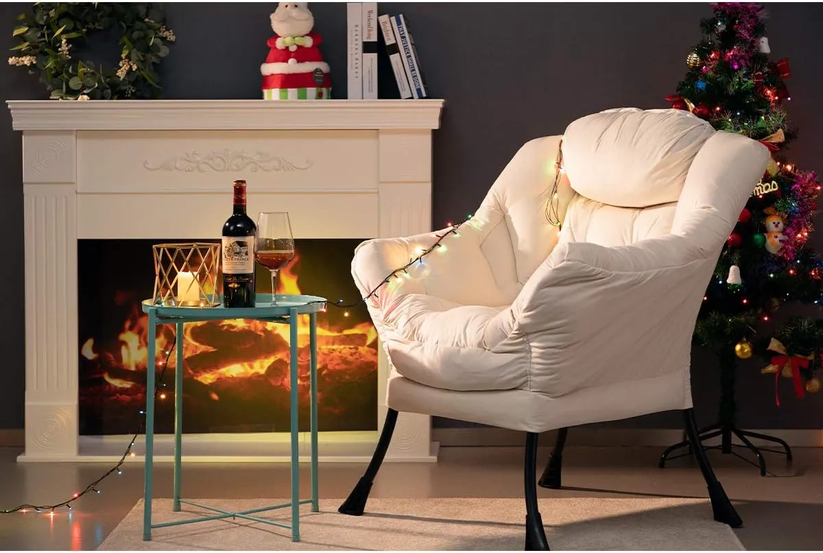HollyHOME Modern Fabric Large Lazy Chair, Accent Oversized Comfy Reading Chair, Thick Padded Cozy Lounge Chair with Armrest, Steel Frame Leisure Sofa Chair for Living Room, Bedroom, Dorm, Beige
