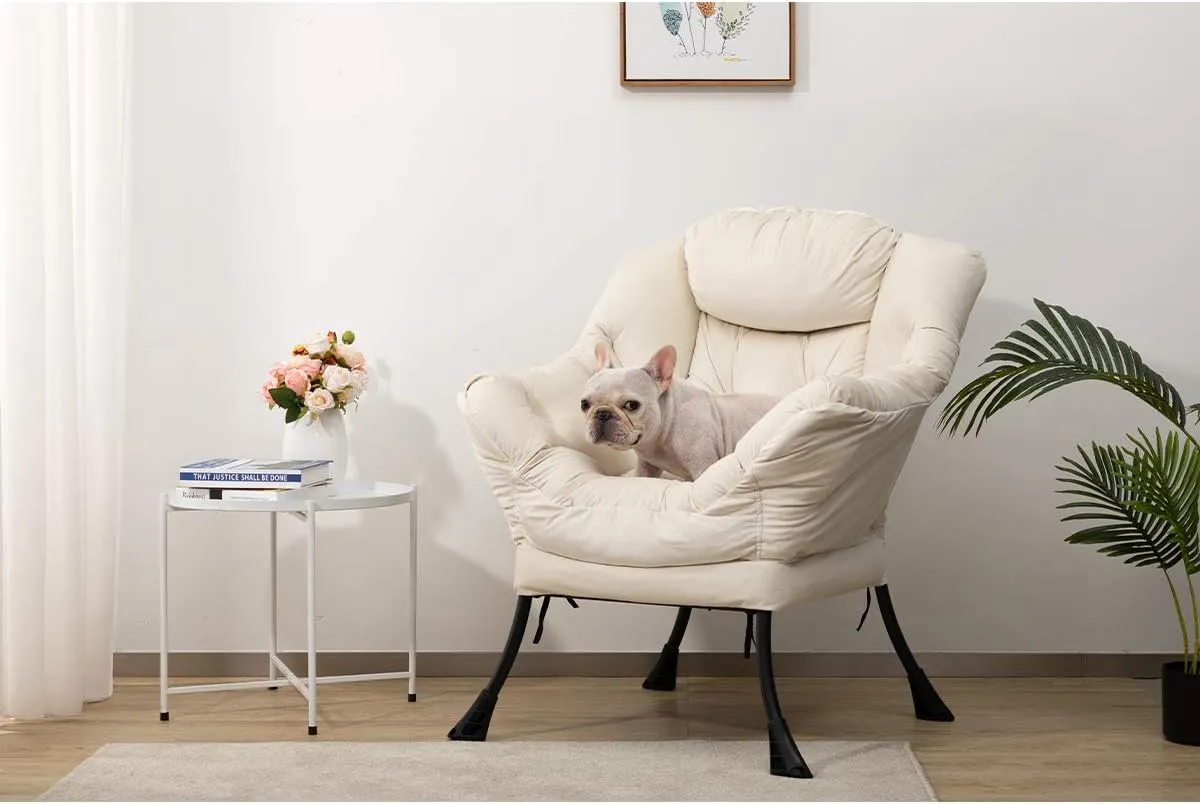 HollyHOME Modern Fabric Large Lazy Chair, Accent Oversized Comfy Reading Chair, Thick Padded Cozy Lounge Chair with Armrest, Steel Frame Leisure Sofa Chair for Living Room, Bedroom, Dorm, Beige