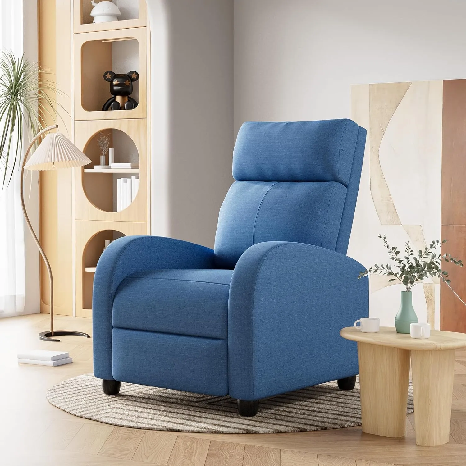 Homall Recliner Chair, Recliner Sofa for Adults, Recliners Home Theater Seating with Lumbar Support, Reclining Sofa Chair for Living Room (Fabric, Blue)