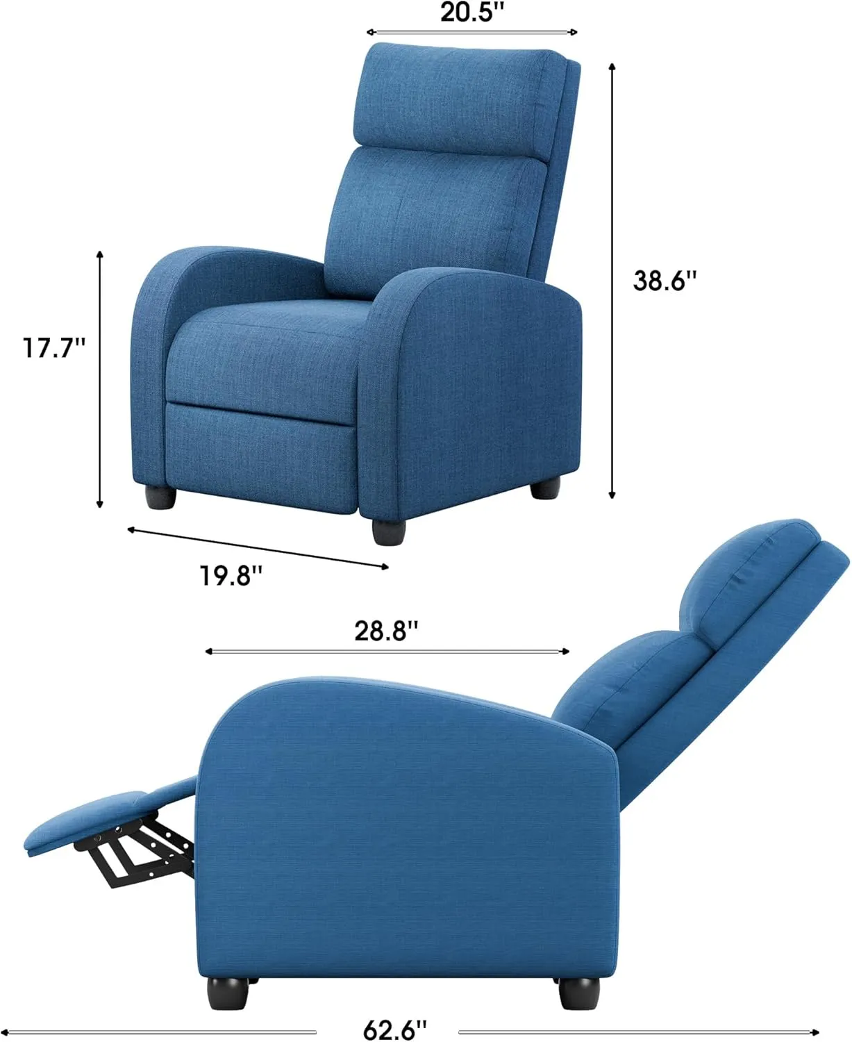 Homall Recliner Chair, Recliner Sofa for Adults, Recliners Home Theater Seating with Lumbar Support, Reclining Sofa Chair for Living Room (Fabric, Blue)