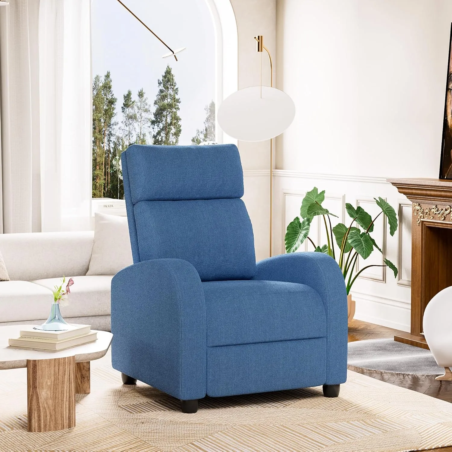 Homall Recliner Chair, Recliner Sofa for Adults, Recliners Home Theater Seating with Lumbar Support, Reclining Sofa Chair for Living Room (Fabric, Blue)