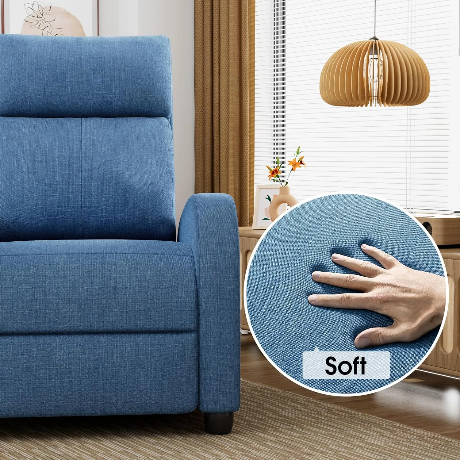 Homall Recliner Chair, Recliner Sofa for Adults, Recliners Home Theater Seating with Lumbar Support, Reclining Sofa Chair for Living Room (Fabric, Blue)