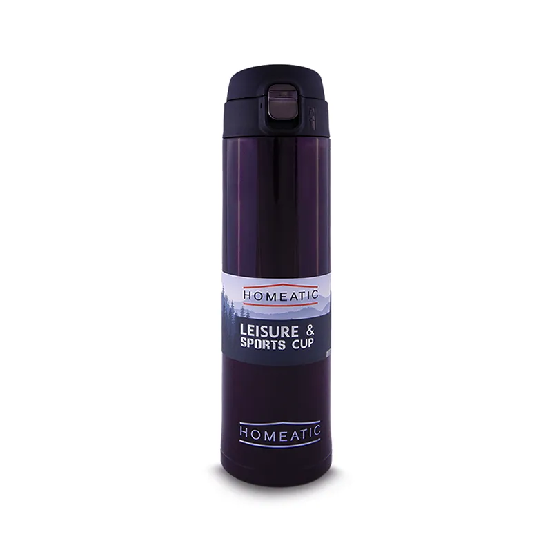 Homeatic Steel Water Bottle with Snap Button 500ml