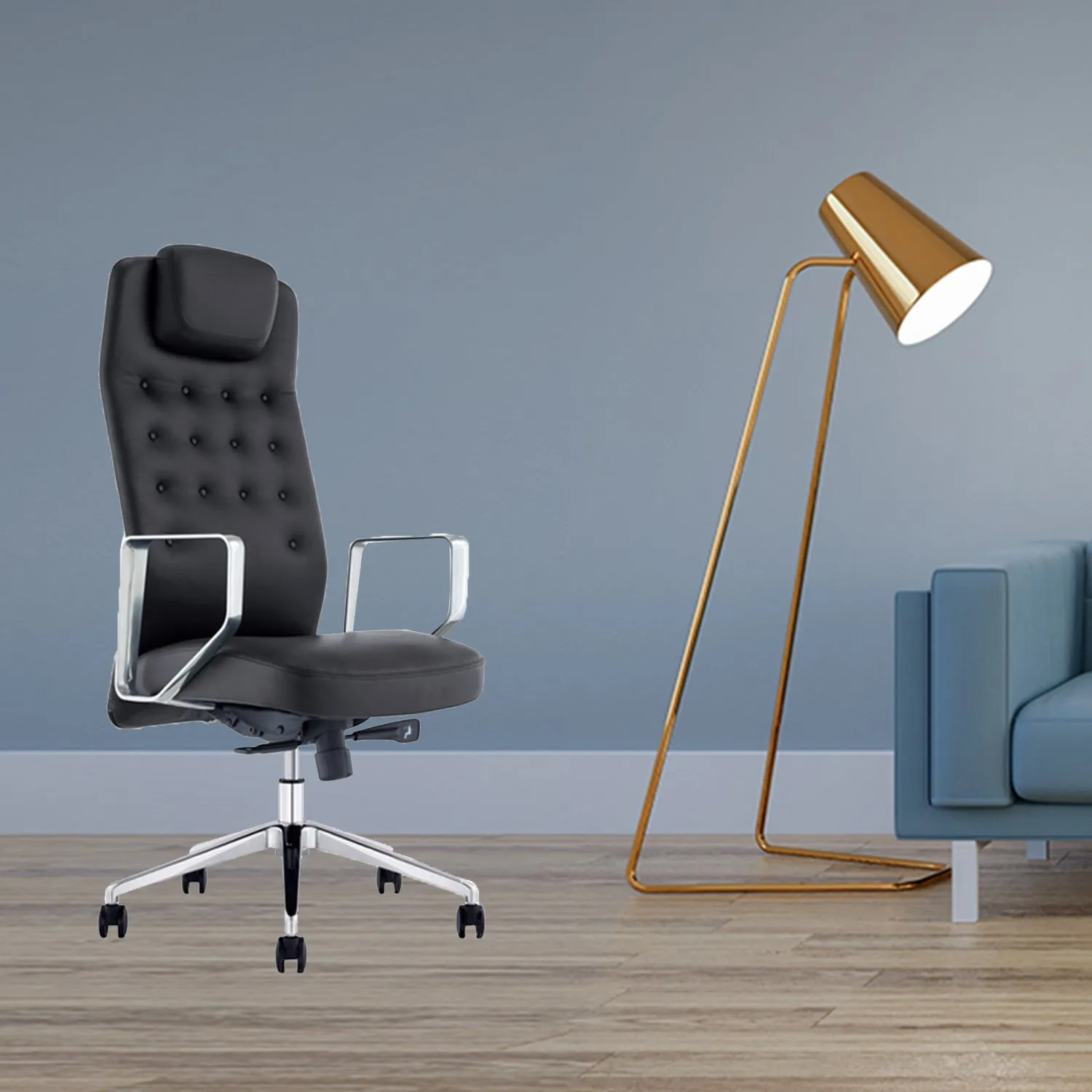 HOMEROOTS 51" Black Plastic And Aluminum High Back Office Chair