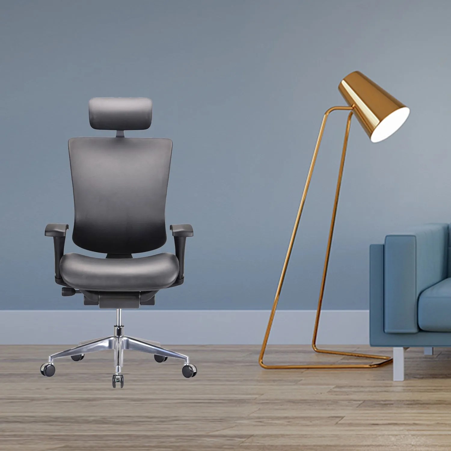 HOMEROOTS 53" Black Leather Plastic And Aluminum Office Chair