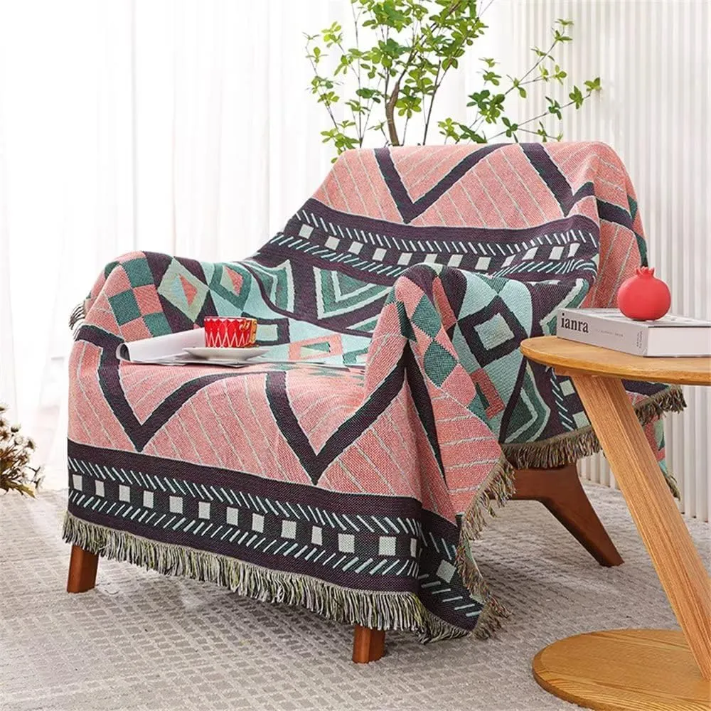 Homesy Aztec Throw Blankets Navajo Southwestern Throws Cover Reversible Green Boho Southwest Blanket for Couch Chair Sofa Bed Home Outdoor Beach Car Tent Travel Camping 51"x63"