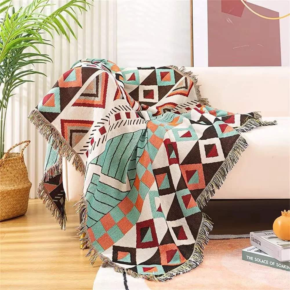 Homesy Aztec Throw Blankets Navajo Southwestern Throws Cover Reversible Green Boho Southwest Blanket for Couch Chair Sofa Bed Home Outdoor Beach Car Tent Travel Camping 51"x63"