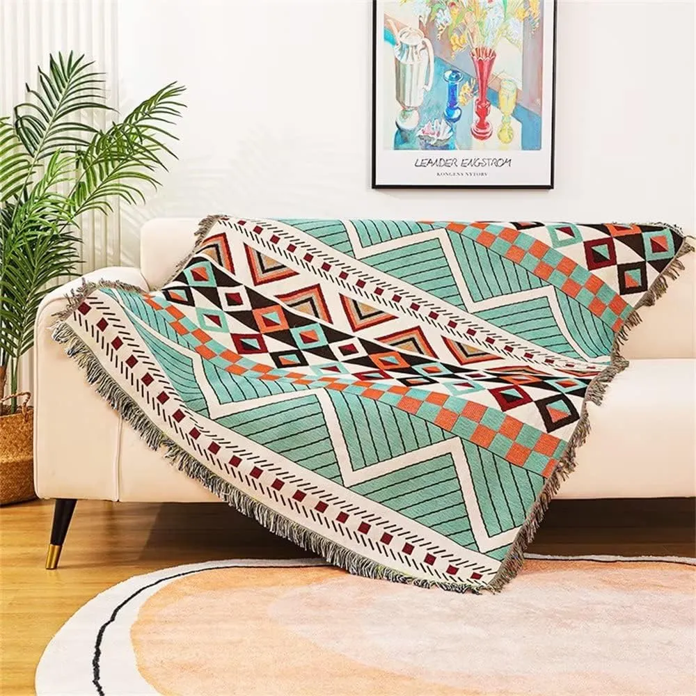 Homesy Aztec Throw Blankets Navajo Southwestern Throws Cover Reversible Green Boho Southwest Blanket for Couch Chair Sofa Bed Home Outdoor Beach Car Tent Travel Camping 51"x63"