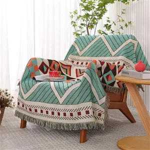 Homesy Aztec Throw Blankets Navajo Southwestern Throws Cover Reversible Green Boho Southwest Blanket for Couch Chair Sofa Bed Home Outdoor Beach Car Tent Travel Camping 51"x63"